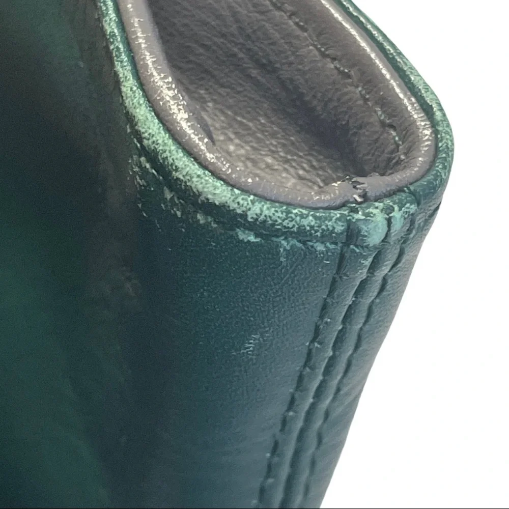 HALOGEN Leather Clutch Dark teal green w/wrist strap Two-Toned Minimalist Mod